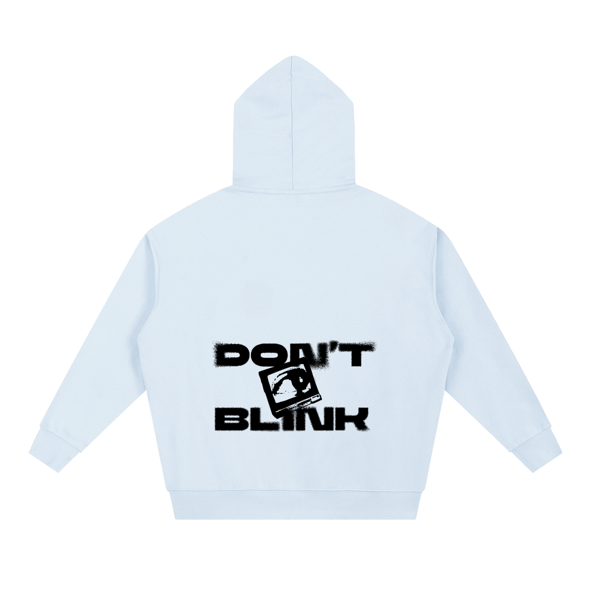 Blue hoodie, back view