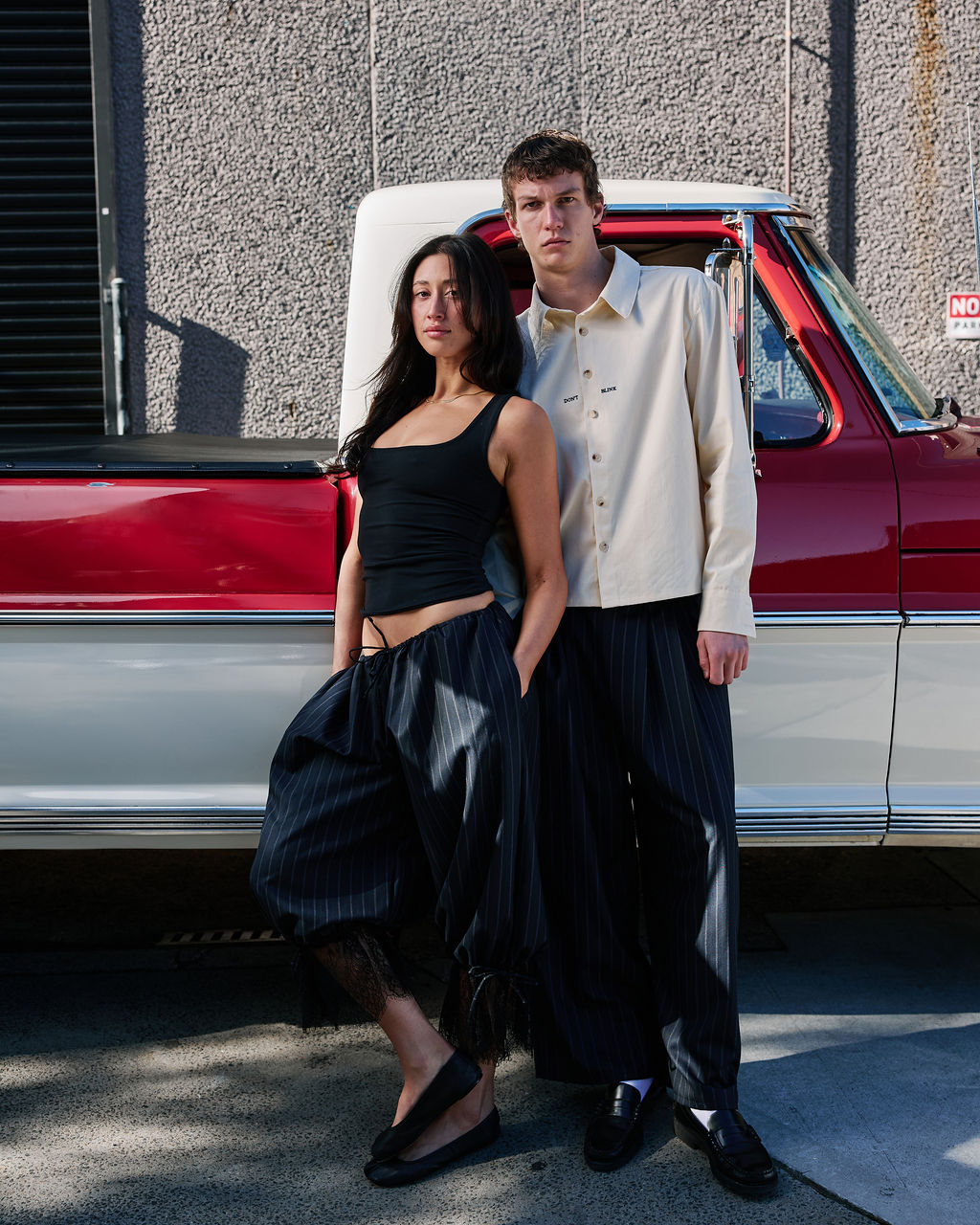 PINSTRIPE LACE NAVY TROUSERS