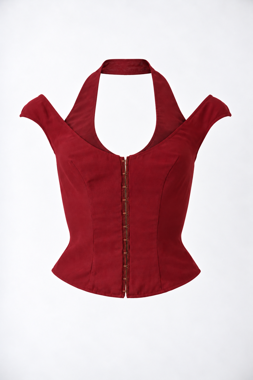 FITTED RED HALTER TOP