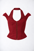 FITTED RED HALTER TOP