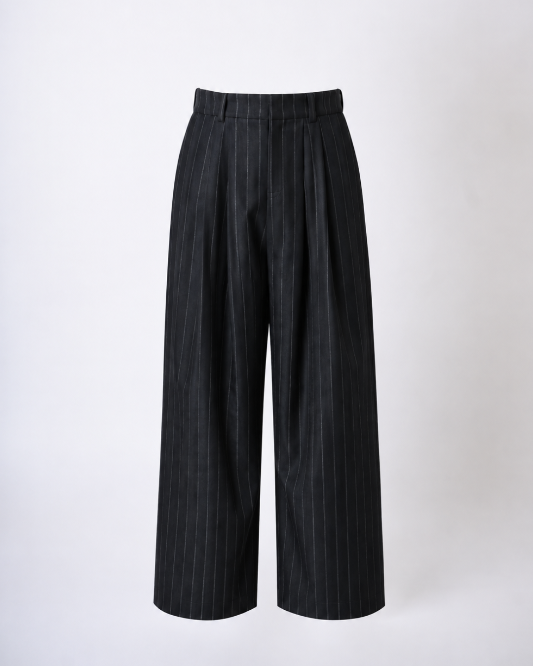 PINSTRIPE PLEATED NAVY PANTS